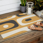 Mid Century Modern Piquet Pattern Mustard Gold Charcoal Gray Cream Outdoor Rug Gallery Image 2