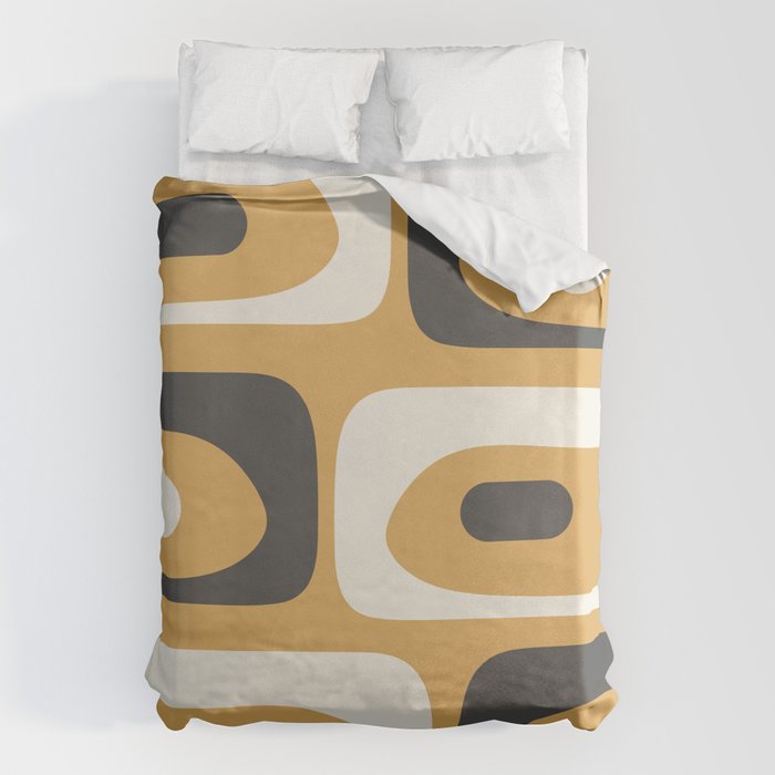 Mid Century Modern Piquet Pattern Mustard Gold Charcoal Gray Cream Duvet Cover Gallery Image 6