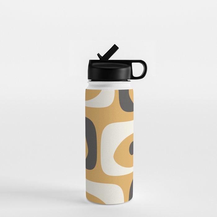 Mid Century Modern Piquet Pattern Mustard Gold Charcoal Gray Cream Water Bottle Gallery Image 1