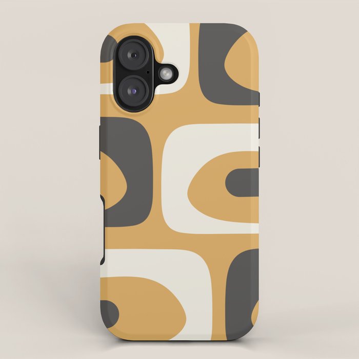 Mid Century Modern Piquet Pattern Mustard Gold Charcoal Gray Cream iPhone Case Gallery Image 1