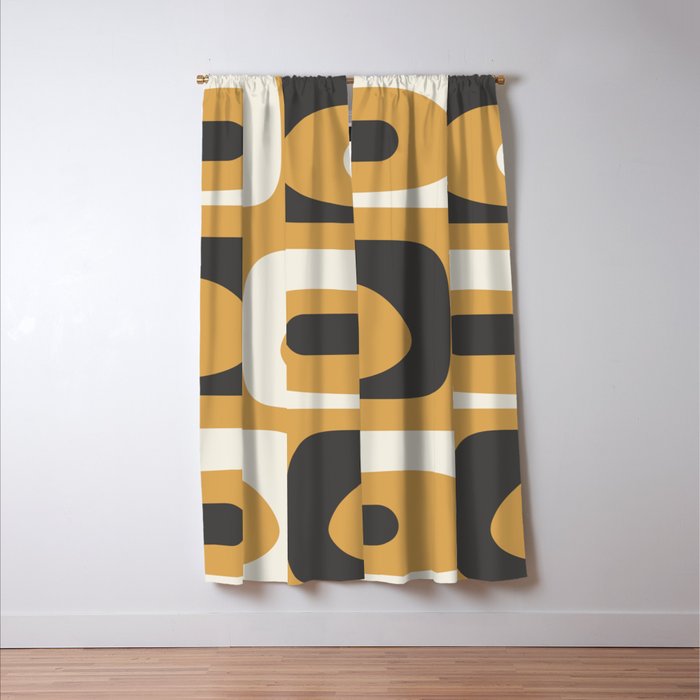Mid Century Modern Piquet Pattern Mustard Gold Charcoal Gray Cream Window Curtain Gallery Image 3