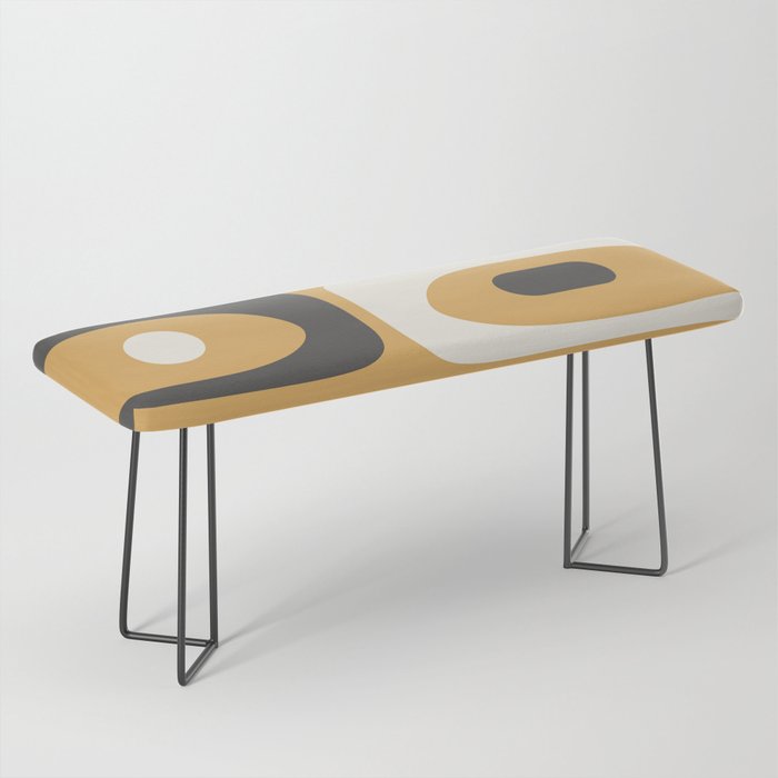 Mid Century Modern Piquet Pattern Mustard Gold Charcoal Gray Cream Bench Gallery Image 1