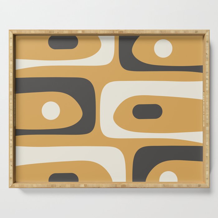 Mid Century Modern Piquet Pattern Mustard Gold Charcoal Gray Cream Serving Tray Gallery Image 1