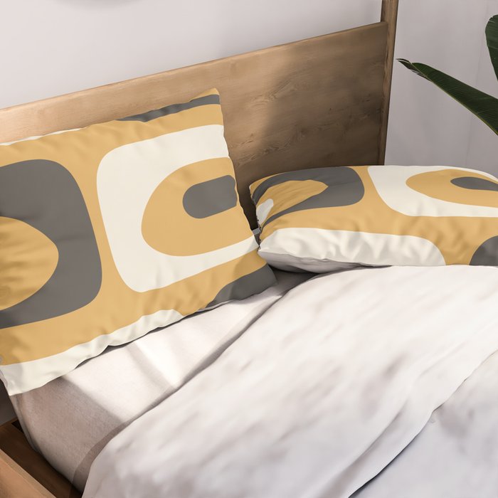 Mid Century Modern Piquet Pattern Mustard Gold Charcoal Gray Cream Pillow Sham Gallery Image 2