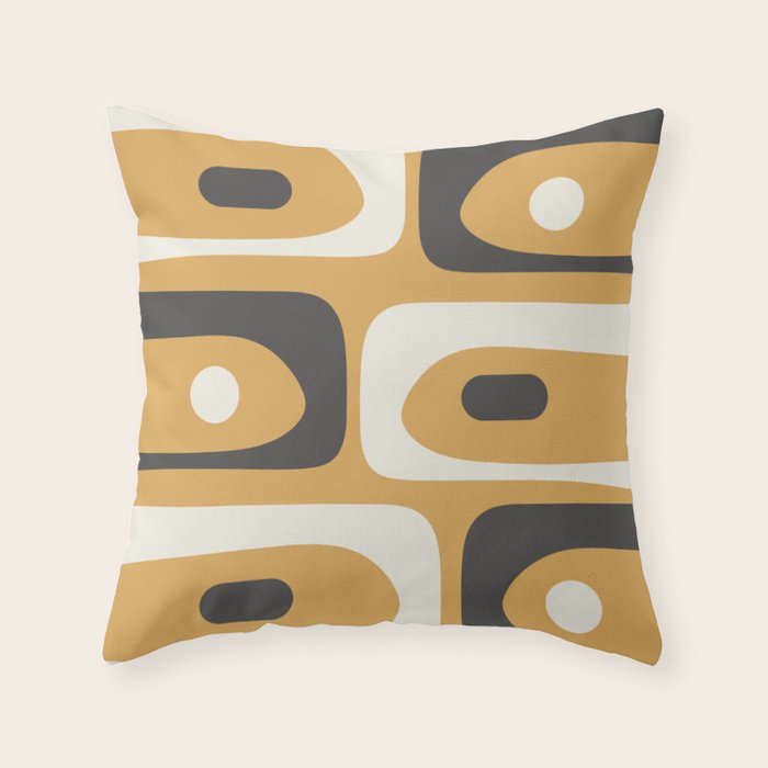 Mid Century Modern Piquet Pattern Mustard Gold Charcoal Gray Cream Throw Pillow Gallery Image 1