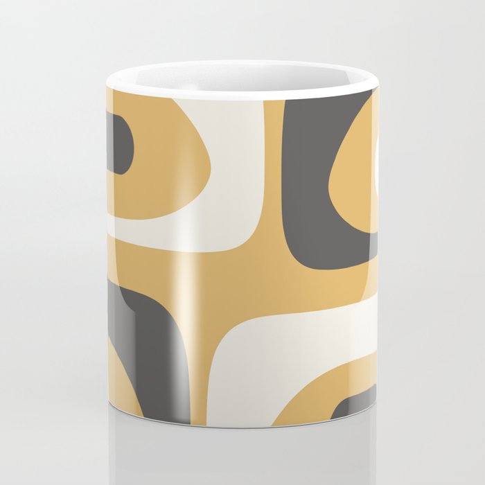 Mid Century Modern Piquet Pattern Mustard Gold Charcoal Gray Cream Coffee Mug Gallery Image 4