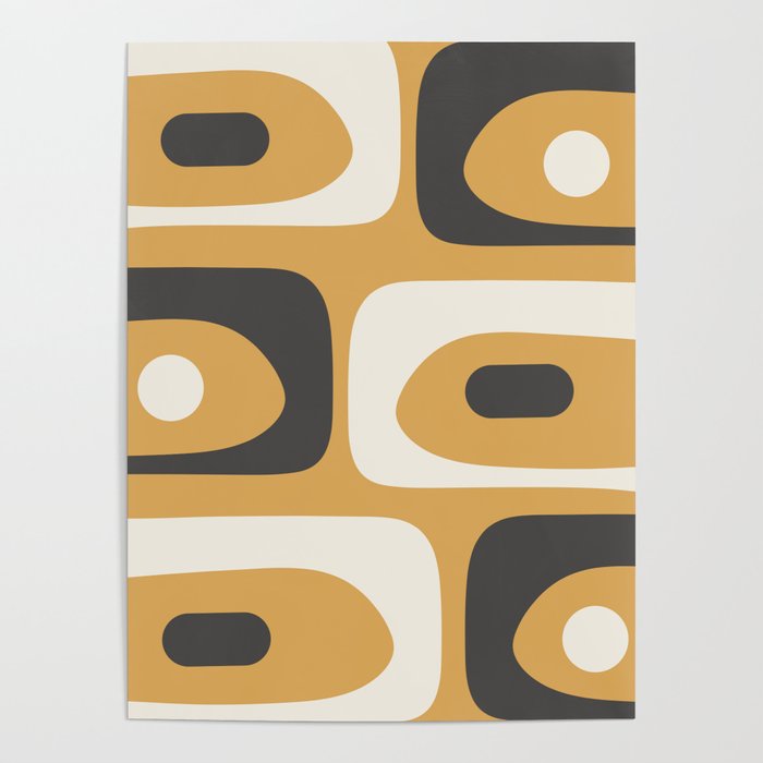 Mid Century Modern Piquet Pattern Mustard Gold Charcoal Gray Cream Poster Gallery Image 4