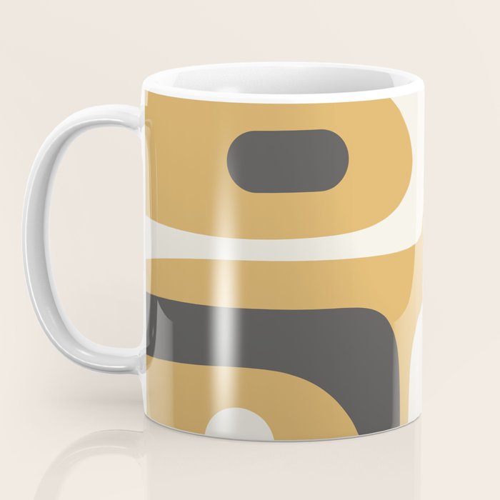 Mid Century Modern Piquet Pattern Mustard Gold Charcoal Gray Cream Coffee Mug Gallery Image 3