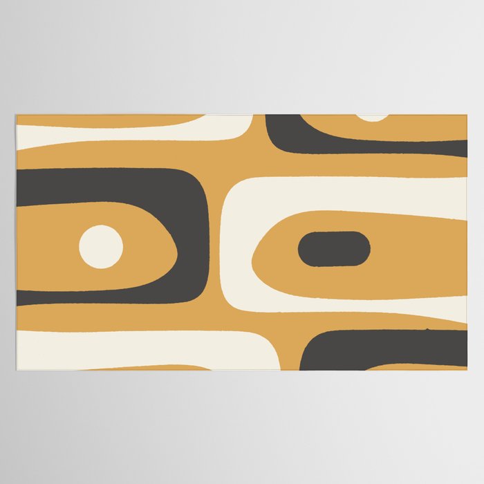Mid Century Modern Piquet Pattern Mustard Gold Charcoal Gray Cream Tablecloth Gallery Image 2