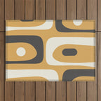 Mid Century Modern Piquet Pattern Mustard Gold Charcoal Gray Cream Outdoor Rug Gallery Image 1