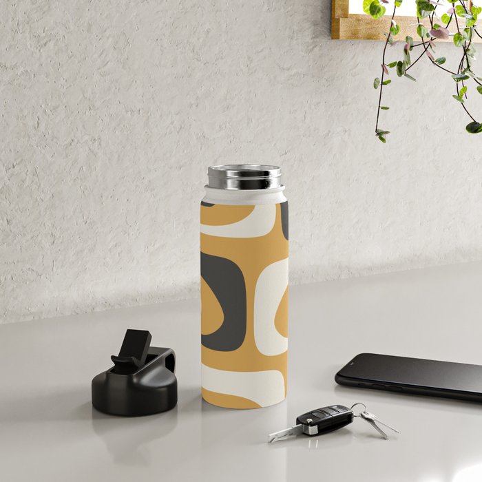 Mid Century Modern Piquet Pattern Mustard Gold Charcoal Gray Cream Water Bottle Gallery Image 4