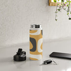 Mid Century Modern Piquet Pattern Mustard Gold Charcoal Gray Cream Water Bottle Gallery Image 4
