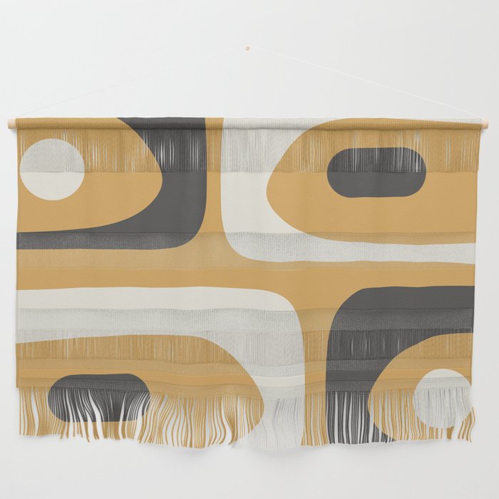 Mid Century Modern Piquet Pattern Mustard Gold Charcoal Gray Cream Wall Hanging Gallery Image 1