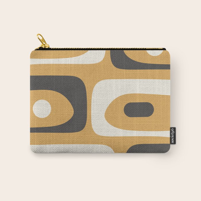 Mid Century Modern Piquet Pattern Mustard Gold Charcoal Gray Cream Carry All Pouch Gallery Image 1
