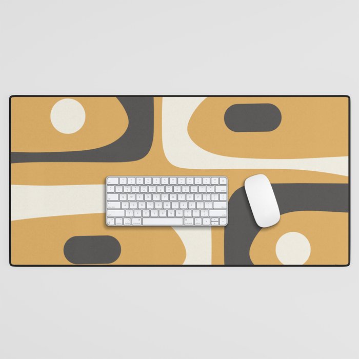 Mid Century Modern Piquet Pattern Mustard Gold Charcoal Gray Cream Desk Mat Gallery Image 1
