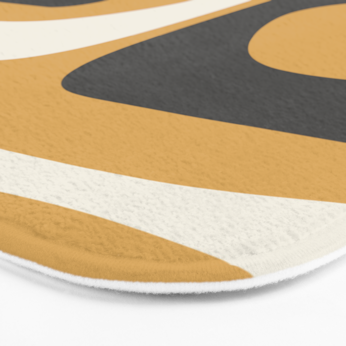 Mid Century Modern Piquet Pattern Mustard Gold Charcoal Gray Cream Bath Mat Gallery Image 3