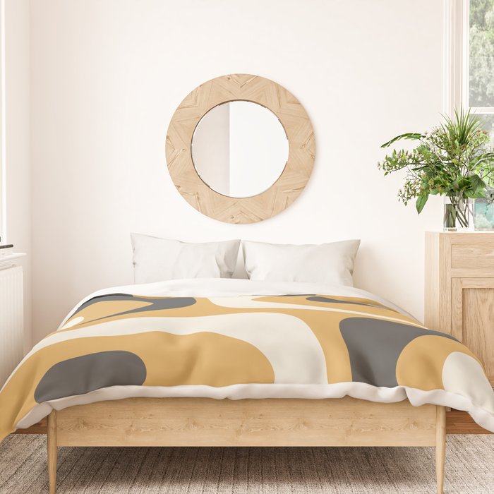 Mid Century Modern Piquet Pattern Mustard Gold Charcoal Gray Cream Duvet Cover Gallery Image 3