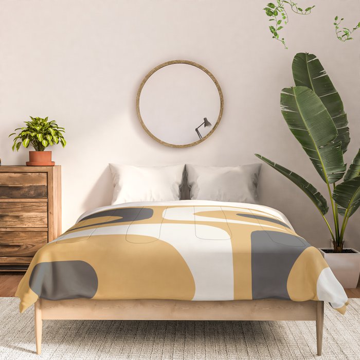 Mid Century Modern Piquet Pattern Mustard Gold Charcoal Gray Cream Comforter Gallery Image 3