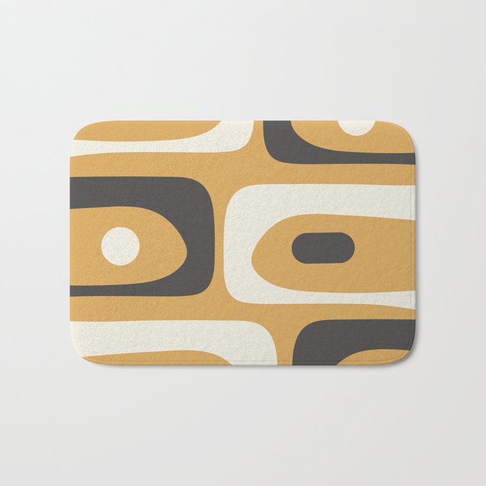 Mid Century Modern Piquet Pattern Mustard Gold Charcoal Gray Cream Bath Mat Gallery Image 1