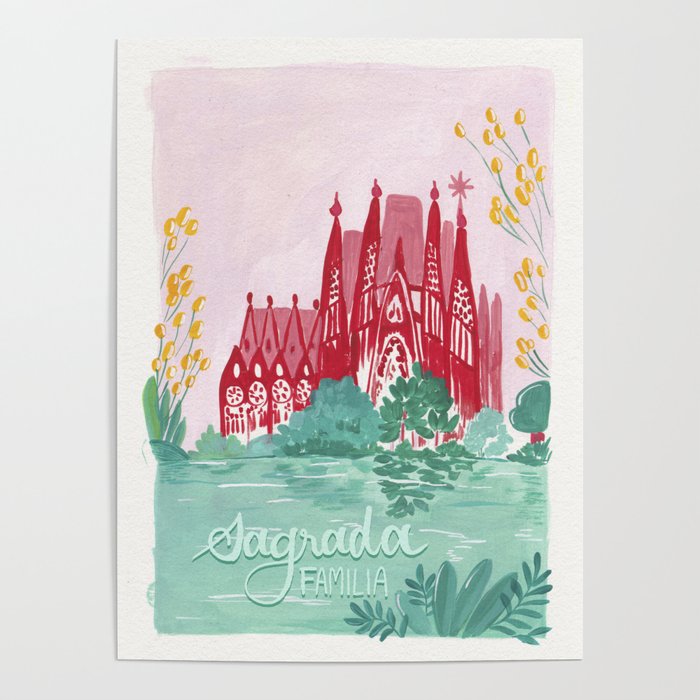 Sagrada familia- Landscape hand-painted Illustration Poster Gallery Image 4