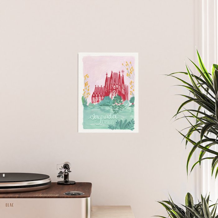 Sagrada familia- Landscape hand-painted Illustration Poster Gallery Image 2
