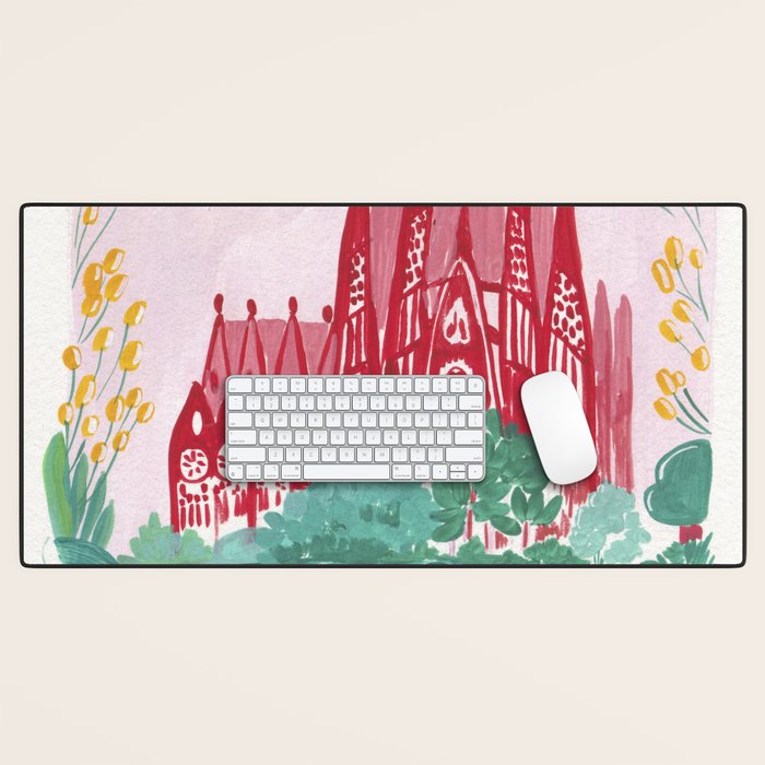 Sagrada familia- Landscape hand-painted Illustration Desk Mat Gallery Image 1