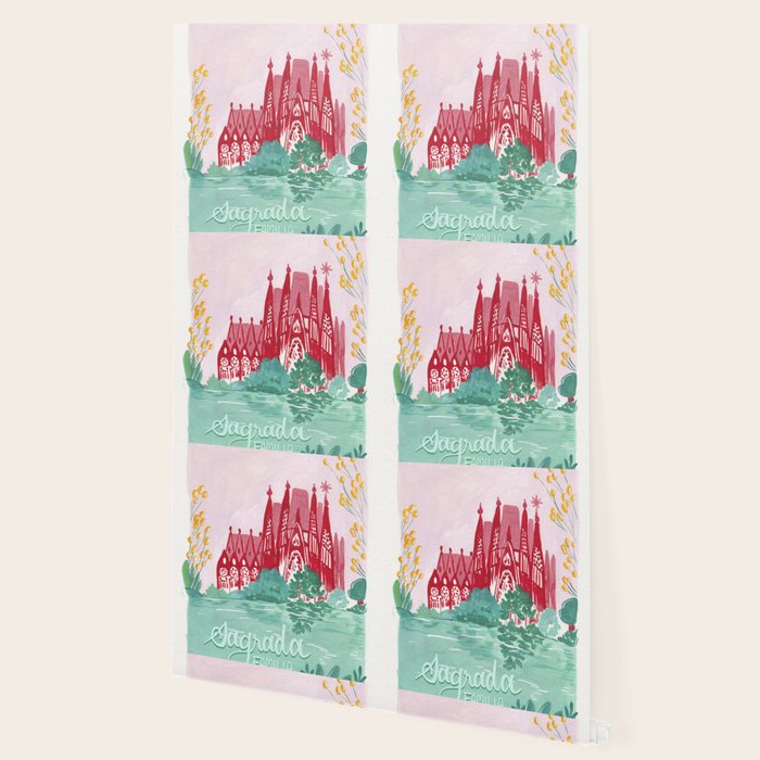 Sagrada familia- Landscape hand-painted Illustration Wallpaper Gallery Image 2