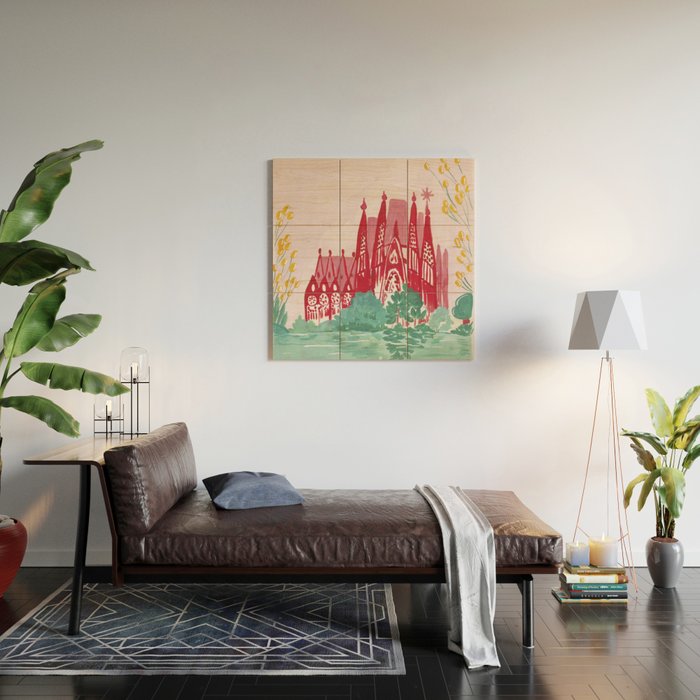 Sagrada familia- Landscape hand-painted Illustration Wood Wall Art Gallery Image 2