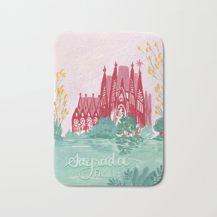 Sagrada familia- Landscape hand-painted Illustration Bath Mat Gallery Image 1
