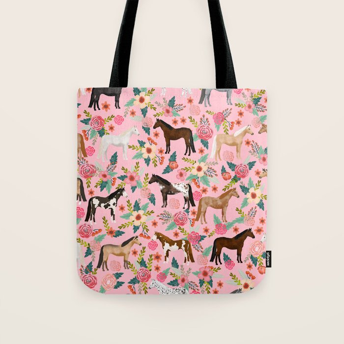 Horses floral horse breeds farm animal pets Tote Bag Gallery Image 1