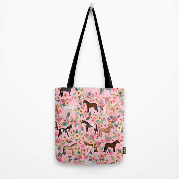 Horses floral horse breeds farm animal pets Tote Bag Gallery Image 2