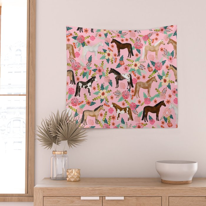 Horses floral horse breeds farm animal pets Wall Tapestry Gallery Image 2