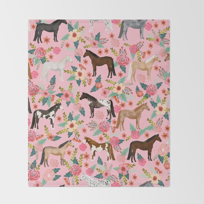 Horses floral horse breeds farm animal pets Throw Blanket Gallery Image 2