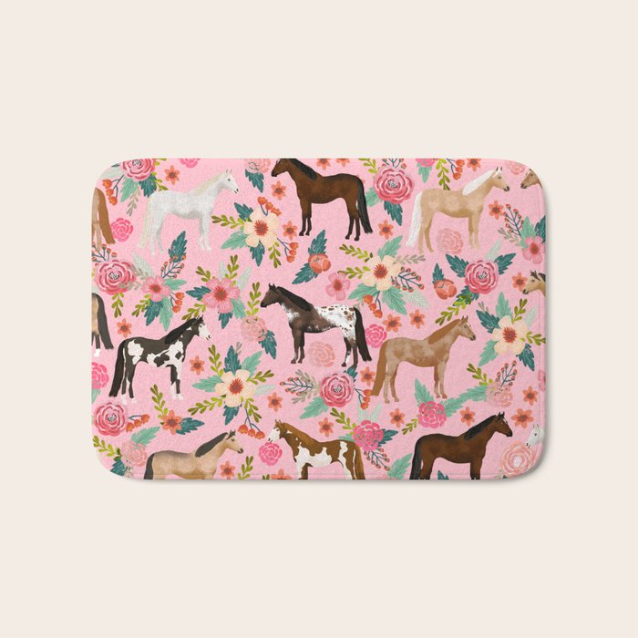 Horses floral horse breeds farm animal pets Bath Mat Gallery Image 1