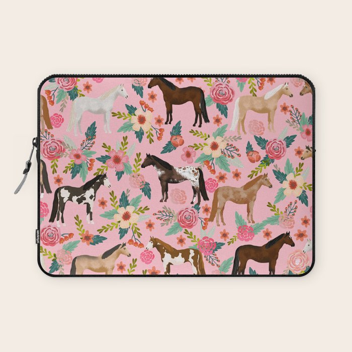 Horses floral horse breeds farm animal pets Laptop Sleeve Gallery Image 1