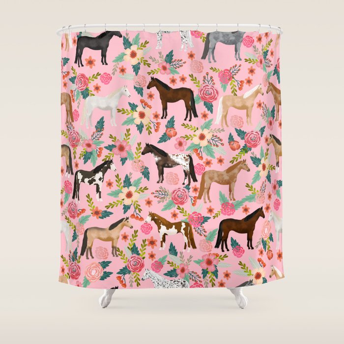 Horses floral horse breeds farm animal pets Shower Curtain Gallery Image 1