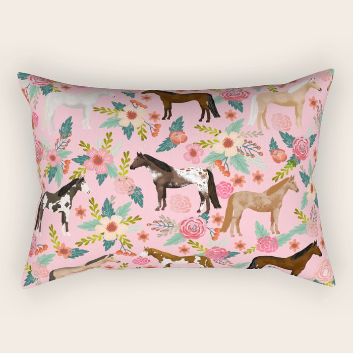 Horses floral horse breeds farm animal pets Rectangular Pillow Gallery Image 1