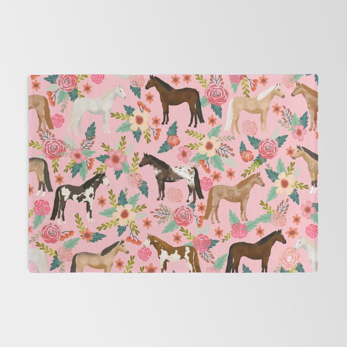 Horses floral horse breeds farm animal pets Rug Gallery Image 2