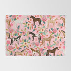Horses floral horse breeds farm animal pets Rug Gallery Image 2