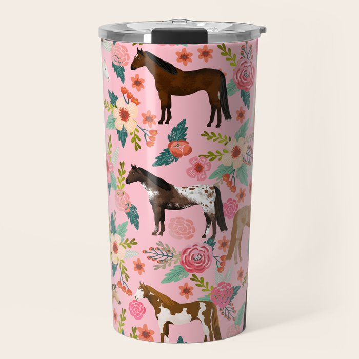 Horses floral horse breeds farm animal pets Travel Mug Gallery Image 1