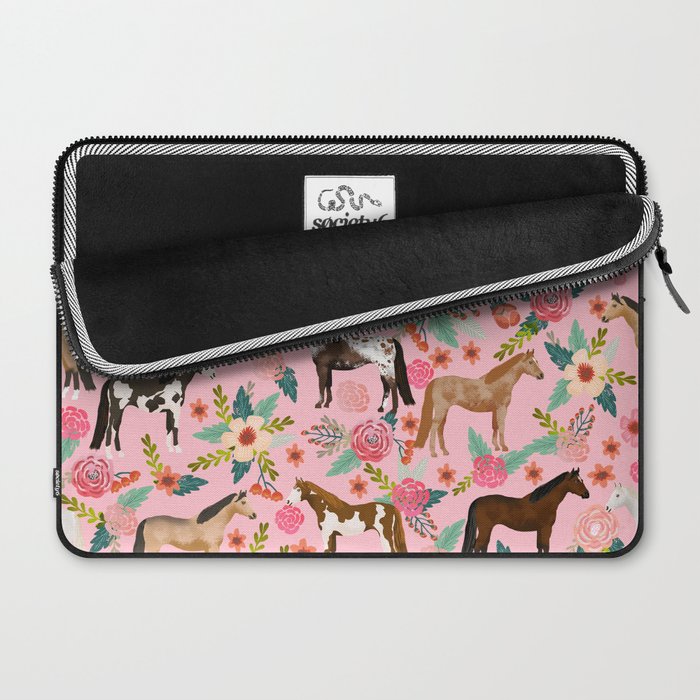Horses floral horse breeds farm animal pets Laptop Sleeve Gallery Image 2