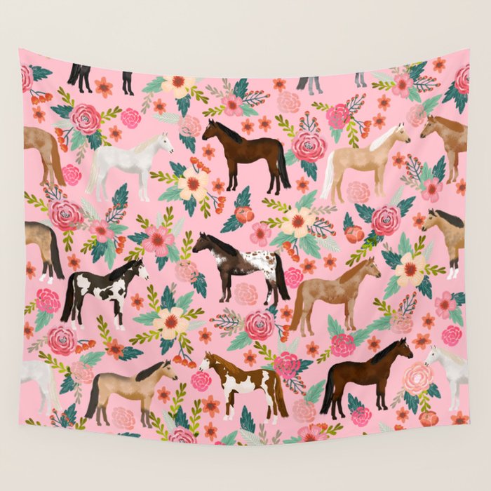 Horses floral horse breeds farm animal pets Wall Tapestry Gallery Image 1