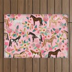 Horses floral horse breeds farm animal pets Outdoor Rug Gallery Image 1