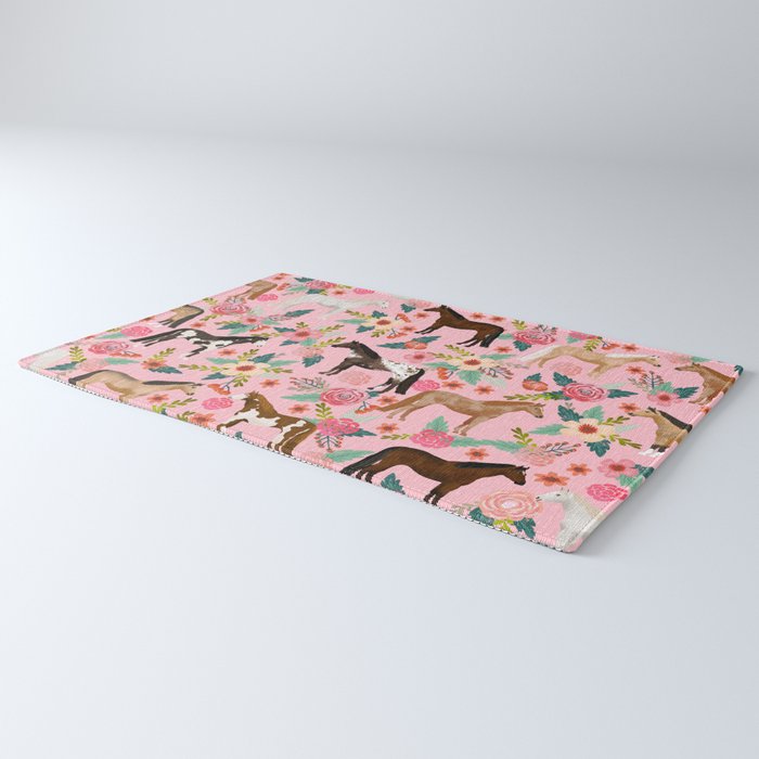 Horses floral horse breeds farm animal pets Rug Gallery Image 3