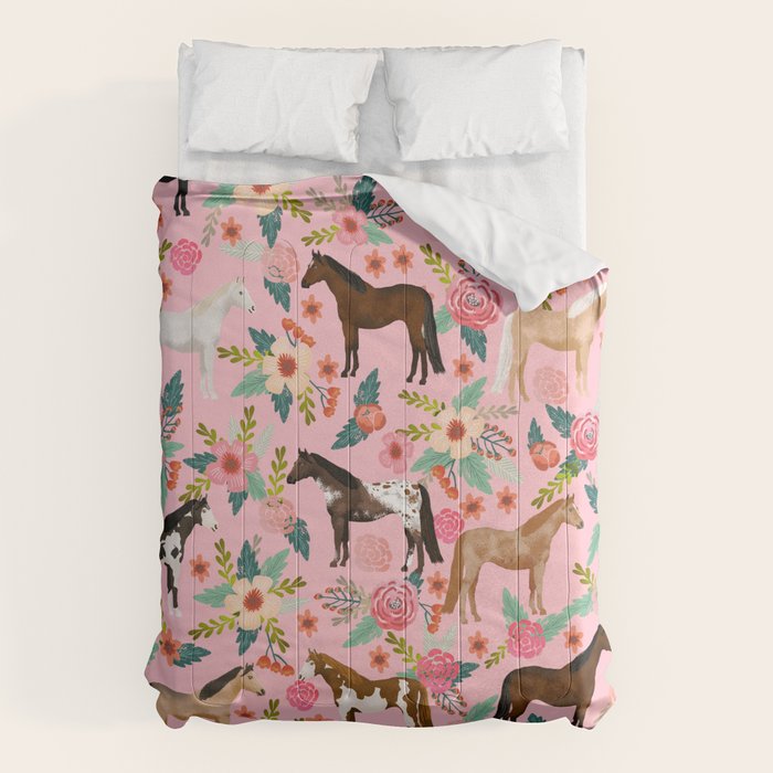 Horses floral horse breeds farm animal pets Comforter