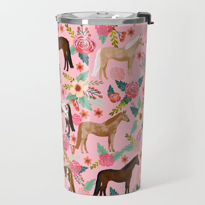 Horses floral horse breeds farm animal pets Travel Mug Gallery Image 2