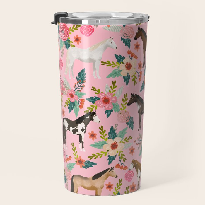 Horses floral horse breeds farm animal pets Travel Mug Gallery Image 3