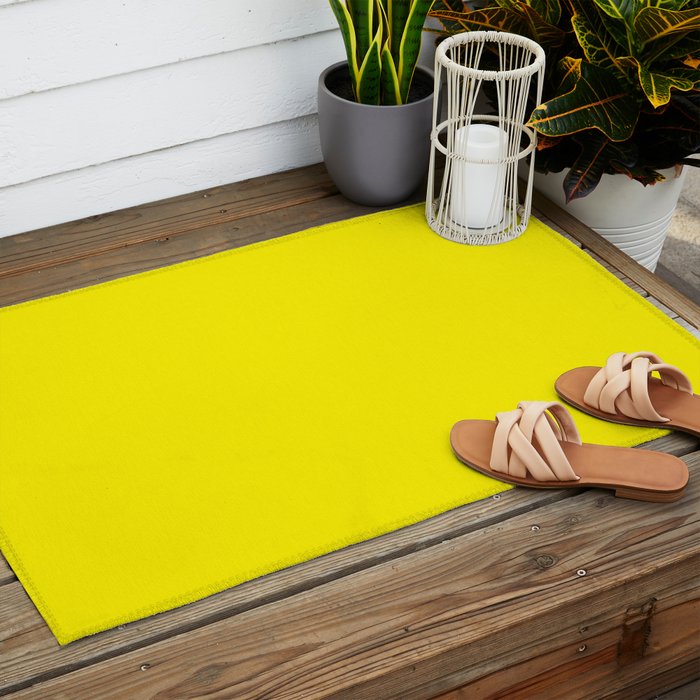 Modern abstract bright yellow neon color Outdoor Rug Gallery Image 2