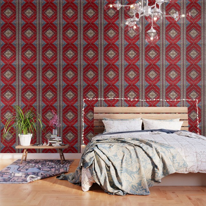 Red Diamond Blue Bluffs Kazak Persian Handmade Rugs  Wallpaper Gallery Image 3