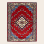 Red Diamond Blue Bluffs Kazak Persian Handmade Rugs  Poster Gallery Image 4